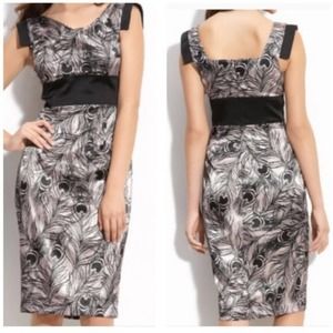 MAGGY LONDON Feather Print Cocktail Dress Size:8